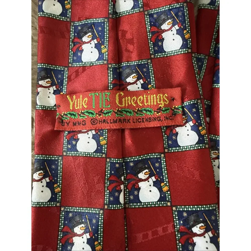 Vintage Hallmark Yule TIE Greetings Christmas Snowman Necktie Made USA with Tags